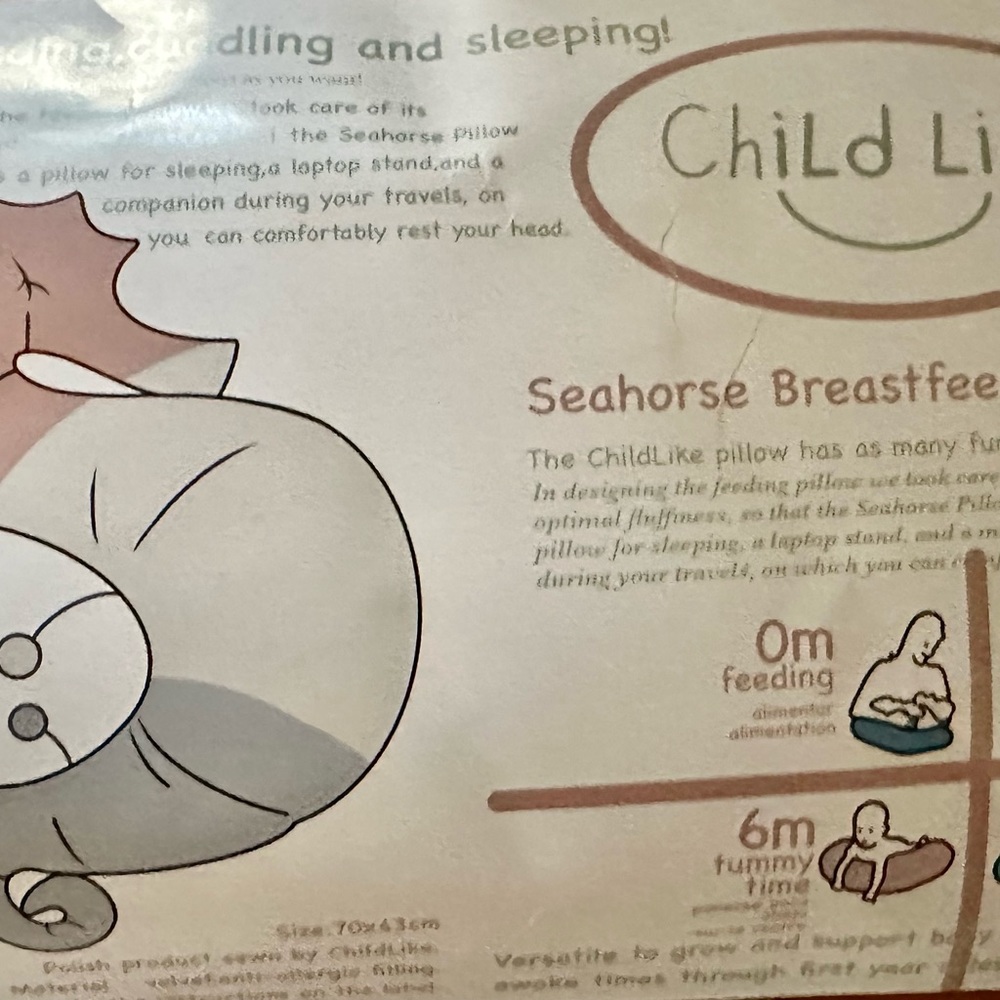 Childlike Seahorse Shaped Baby Nursing Pillow Cuddling white NEW sealed package - Picture 5 of 6
